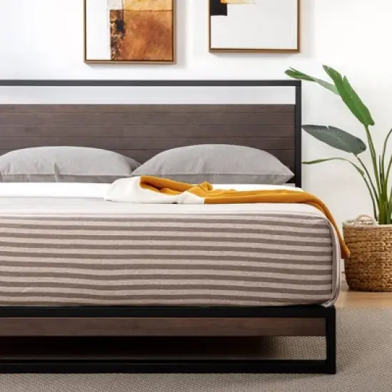 Suzanne Metal and Bamboo Platform Bed Frame with Headboard Gray Wash - Zinus image {7}