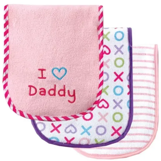 Luvable Friends Baby Girl Cotton Burp Cloths with Fiber Filling 3pk, Pink Dad, One Size image {1}