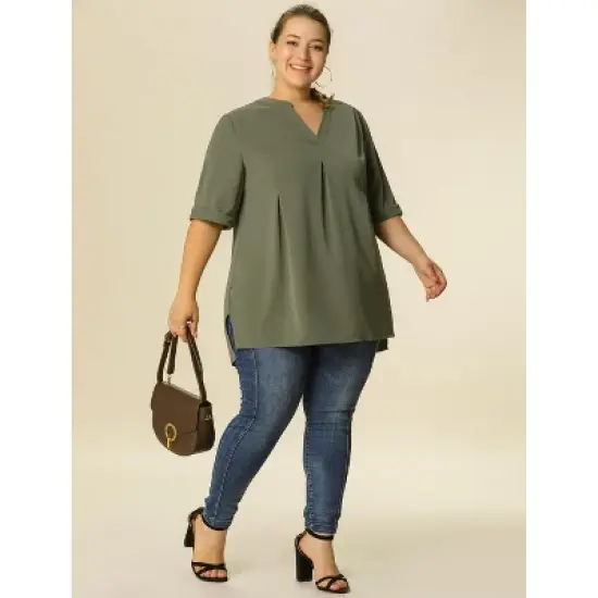 Agnes Orinda Women's Plus Size Casual Solid V Neck 1/2 Sleeve Tunic image {2}