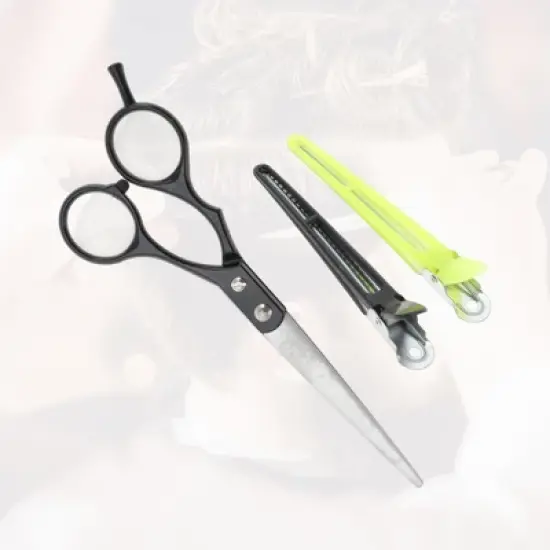 Unique Bargains Portable Hair Cutting Scissors Silver Tone Black 1 Set image {4}