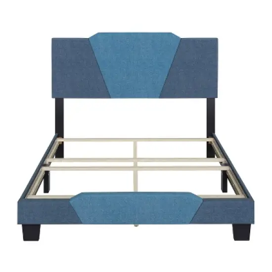 Full Sydney Color Block Blue/Ocean Linen Upholstered Platform Bed Blue - Eco Dream image {1}