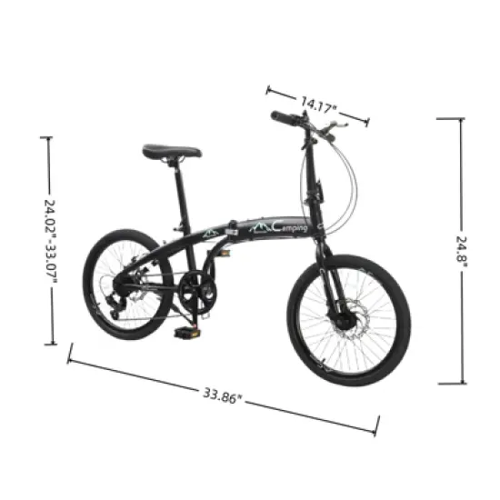 DSVIMOY 20-Inch Foldable Commuter Bicycle, 7-Speed Road Bike for Kids and Adults, Black, 33.86"*14.17"*24.8" image {2}