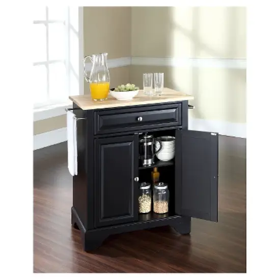 LaFayette Natural Wood Top Portable Kitchen Island - Black - Crosley image {3}