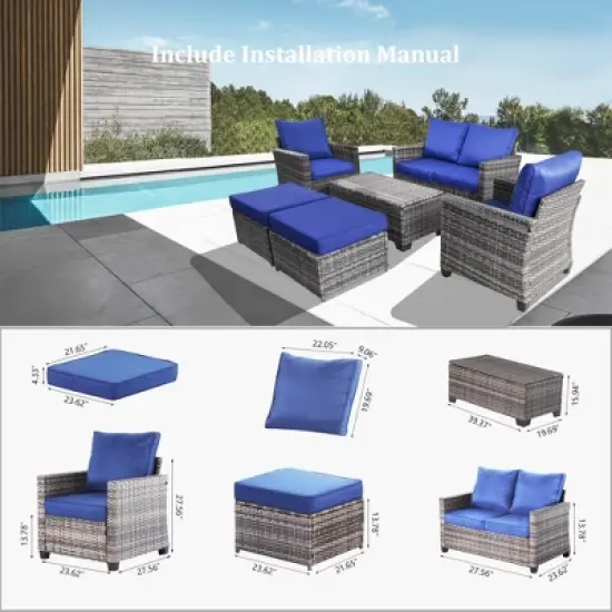 Yardgrace 6-Piece All-Weather Wicker Sofa Set with Storage Coffee Table image {9}