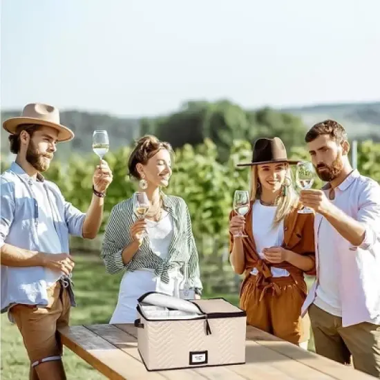 Wine Glass Storage Box with Dividers, Durable Quilted Microfiber - Holds 12 Wine Glasses 3.75" W up to 10" Tall - Stemware Storage Case image {3}