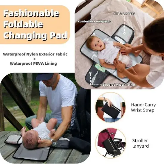 Itopfox Large Waterproof Diaper Backpack with Changing Pad, Pacifier Case, 16 Pockets, Insulated Bottle Holders, Stroller Straps, Black image {7}