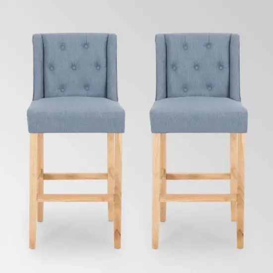 Set of 2 Lansglen Button Tufted Wingback Barstools - Christopher Knight Home image {8}