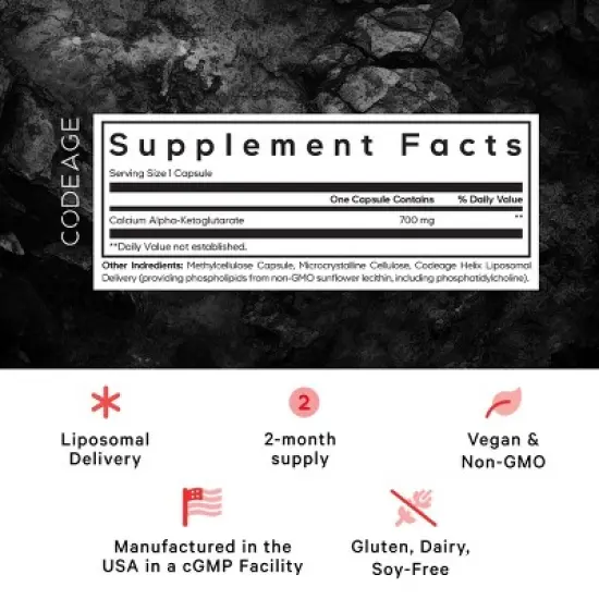 Codeage Liposomal Calcium AKG Supplement - Pure Alpha Ketoglutarate Acid - 60ct image {2}