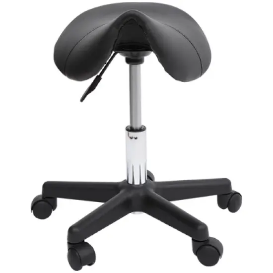 HOMCOM Rolling Saddle Stool, Swivel Salon Chair, Ergonomic Faux Leather Stool, Adjustable Height with Wheels for Spa, Salon, Massage, Office, Black image {3}
