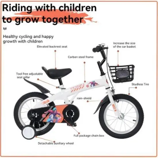 16 Inch Sporty Kids Bike with Training Wheels and Stand Adjustable Saddle Suitable for Boys and Girls Aged 4-8 Years or Tall Height 41-53 Inches image {4}