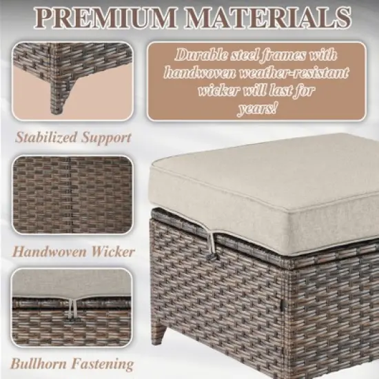 Gymojoy Wicker Ottomans Outdoor Wicker Footstool Set of 2 image {5}