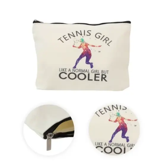 Unique Bargains Durable Tennis Figure Pattern Makeup Bag Beige 1 Pc image {2}