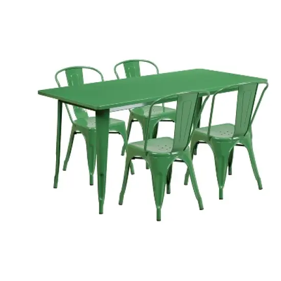 Emma and Oliver Commercial Grade Rectangular Metal Indoor-Outdoor Table Set with 4 Stack Chairs image {4}