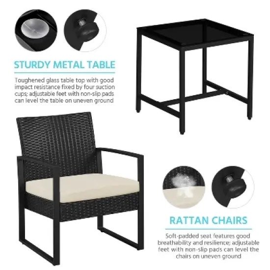 Yaheetech 3 Piece Patio Set Modern PE Bistro Furniture Conversation Sets image {5}