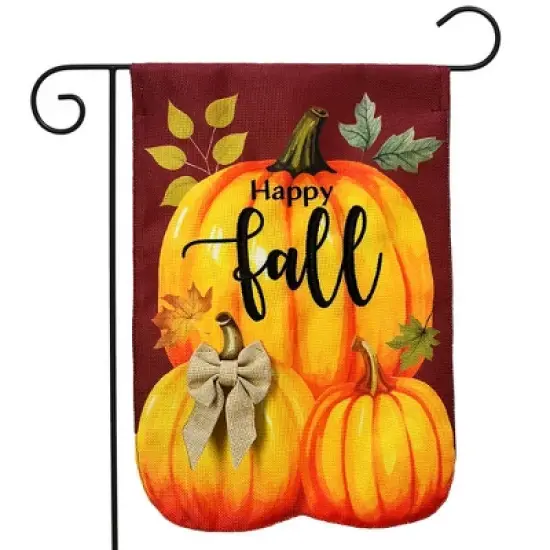 Briarwood Lane Burlap Garden Flag 12x18 For Outdoor Happy Fall Pumpkin Trio For Fall Garden Flag Flags For Outside image {1}