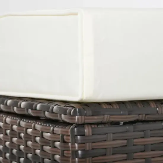 Outsunny 2 Pc 20" Outdoor PE Rattan Wicker Ottoman, Fade-Resistant Patio Footrest with Soft Cushion, Steel Frame, Brown, White image {4}