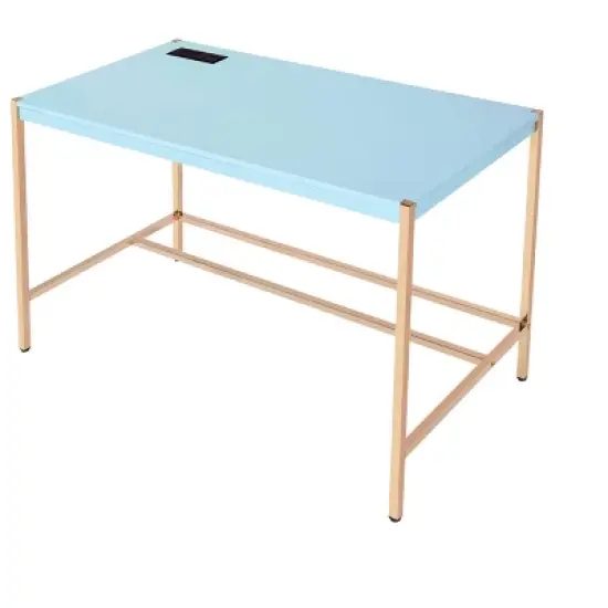 Yinvani Blue Solid Wood Desk with USB Port image {1}