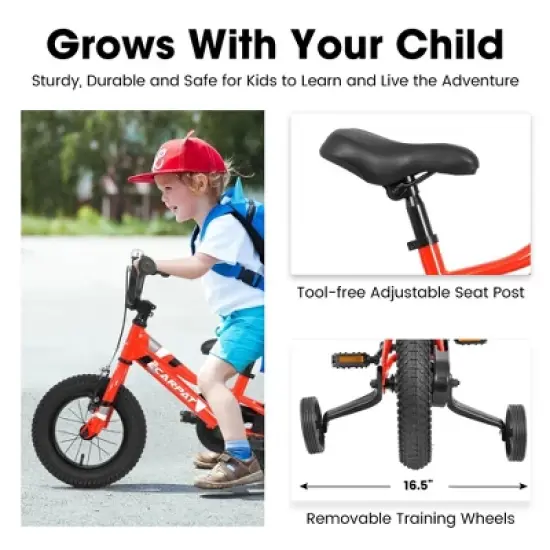 NAYSAYE Kids Bike 18 Inch Bicycle 1 Speed with Removable Training Wheels V Brake, for Boys and Girls Ages 3 to 9, Red, 49.5"*21.6"*28.3" image {2}
