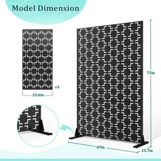 TOAOTBNBO Metal Privacy Screen with Stand, Decorative Privacy Fence Panels with Square Pattern, Outdoor Privacy Screen for Garden, Black image {2}
