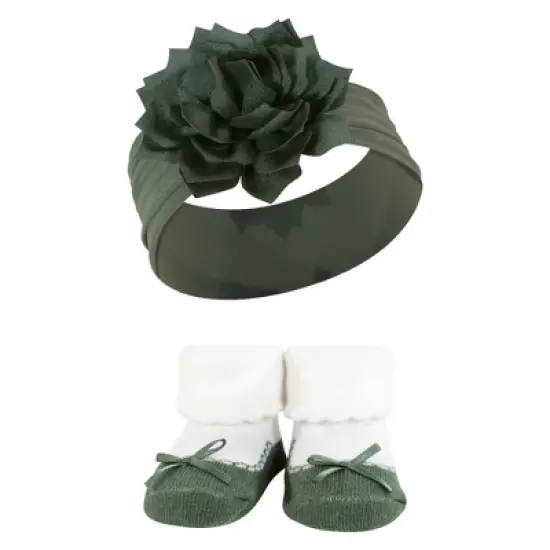 Hudson Baby Infant Girl Headband and Socks Giftset, Pink Green, One Size image {3}
