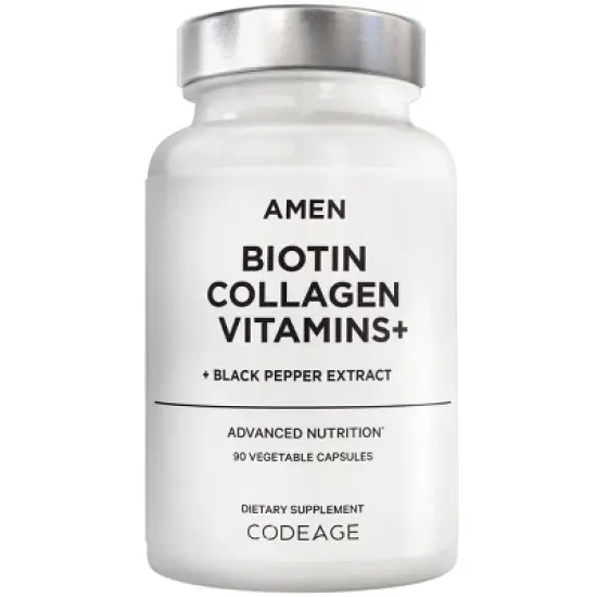 Amen Biotin Collagen Peptides, Vitamins C & E, Folate, Keratin, Hyaluronic Acid, Hair & Skin, 90 ct image {16}