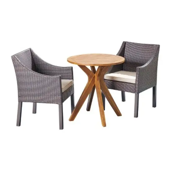 Christopher Knight Home Arrigo Outdoor Acacia Wood and Wicker 3 Piece Bistro Set image {1}