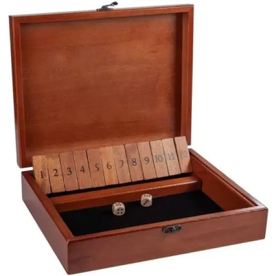 WE Games 12 Number Shut the Box Board Game in Natural Wood Box with Lid image {7}