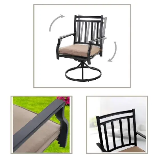 7pc Patio Dining Set with Rectangle Table with 2.6" Umbrella Hole & 360 Swivel Cushioned Arm Chairs - Captiva Designs image {5}