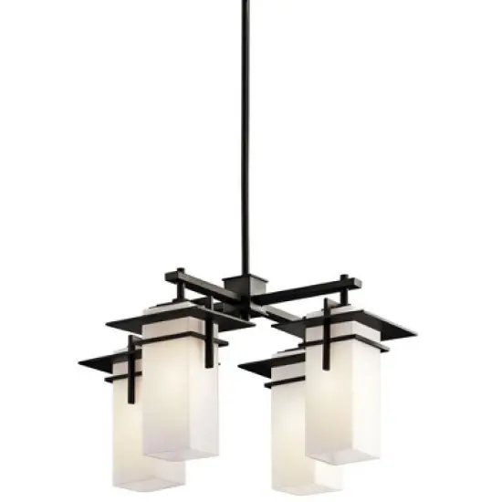 Caterham 12.75 inch 4 Light Chandelier with Satin Etched Cased Opal Glass in Olde Bronze&reg; image {4}