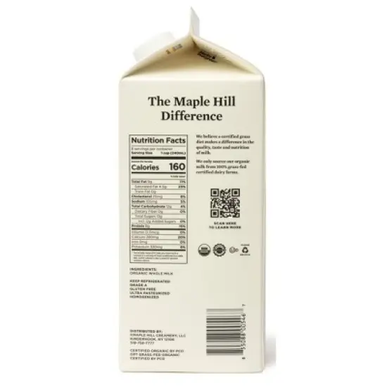 Maple Hill Creamery 100% Grassfed Organic Whole Milk - 0.5gal image {2}