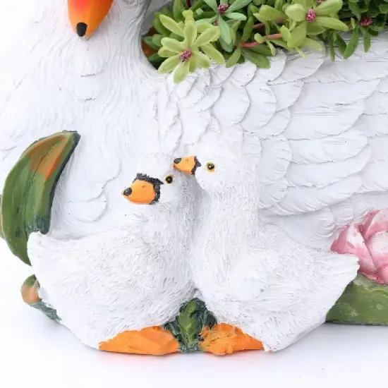 LuxenHome White Resin Swan Family Planter image {11}