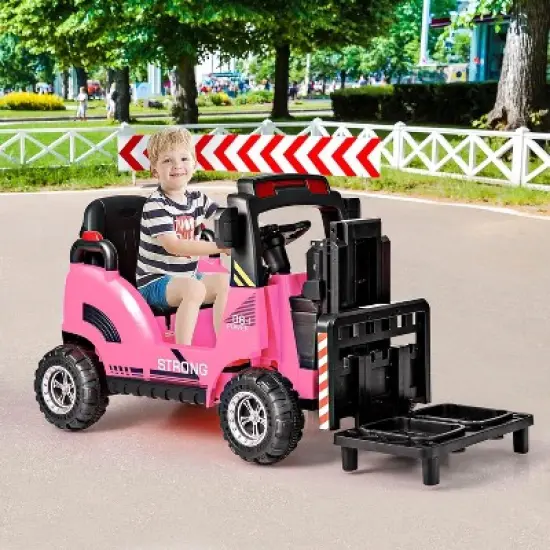 Costway Ride on Forklift 12V Kids Electric Vehicle Construction Truck with Remote Control 2 Speeds Music USB MP3 Lights image {8}