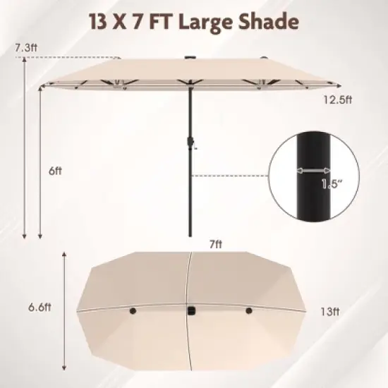 Costway 13 FT Large Patio Umbrella with LED Solar Lights Crank Handle 12 Heavy-Duty Ribs Beige/Brown/Gray/Navy/Orange/Wine image {2}