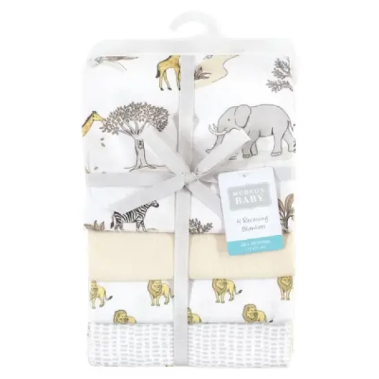 Hudson Baby Cotton Flannel Receiving Blankets, Neutral Safari World, One Size image {1}