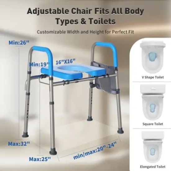 WHLICKS Raised Toilet Seat with Handles, Width & Height Adjustable Toilet SeatRisers for Seniors, Bariatric Elevated Toilet Seat for Elderly image {4}