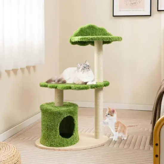 Costway 38" Cute Cat Tree Cat Condo Furniture with Fully Wrapped Sisal Scratching Posts image {1}