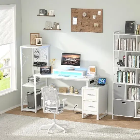 Ahealpus Computer Desk with Power Outlets and Fabric Drawers image {10}