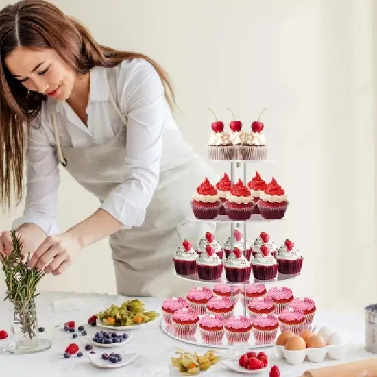 Hachikiko 4-Tier Round Cupcake Stand with Base, Premium Acrylic Dessert Display Tower for Parties & Events (4" Layer Spacing) image {4}