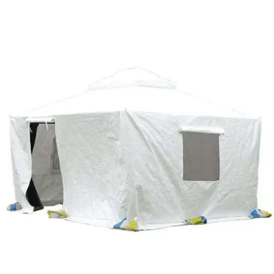 DOMETOUR 12'x12' Universal Gazebo Cover with Sidewalls & Mesh Windows, Waterproof All-Season Enclosure for Hardtop Gazebos, White image {1}