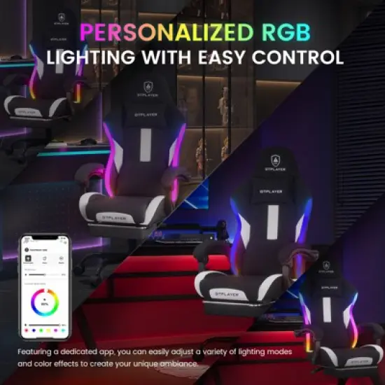 GTPLAYER RGB Ergonomic Gaming Chair with Footrest, Lumbar Support, Breathable Computer Chair with Pocket Spring Cushion, Chairs for Adults image {2}
