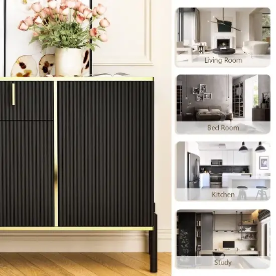 FUFU&GAGA Wave Finish 4 Door Floor Standing Sideboard with Adjustable Shelves image {10}