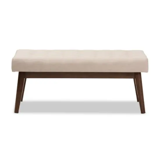 Elia Mid Century Modern Walnut Wood Fabric Button Tufted Bench - Baxton Studio image {1}