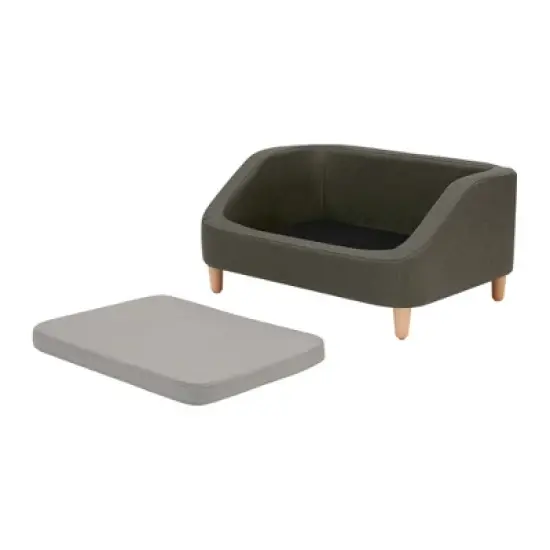 Teamson Pets Bennett 32 Inch Raised Heathered Linen Sofa Dog Daybed with Removable Cushion and Washable Cover for Cats & Small or Medium Dogs, Gray image {5}