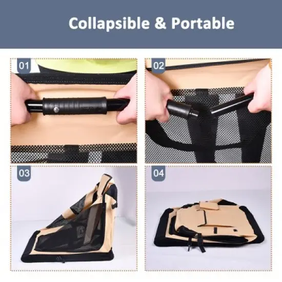 JESPET 36'' Soft Dog Crates Kennel for Pets, 3 Door Soft Sided Folding Travel Pet Carrier with Straps and Fleece Mat for Dogs, Cats, Rabbits, Grey image {3}