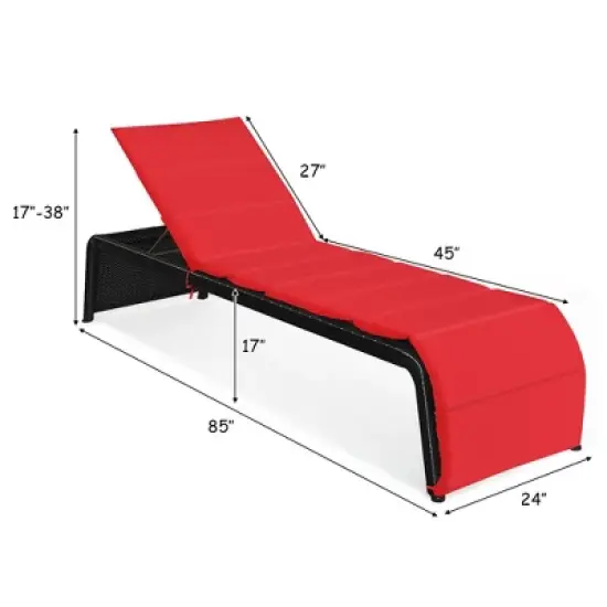 Costway 2 PCS Patio Rattan Lounge Chair Chaise Recliner Adjustable Cushioned Turquoise\Red image {3}