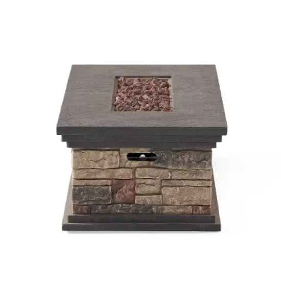 Chesney Outdoor 50000 BTU Light Weight Concrete Rectangular Fire Pit Stone - Christopher Knight Home image {4}