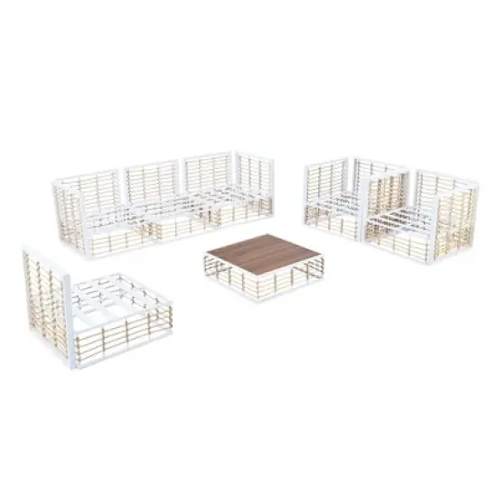 FIONECA Modern Minimalist 7-Piece Metal Patio Sectional Sofa Set with Thick Cushions & Coffee Table &uml;C White, Indoor & Outdoor image {12}