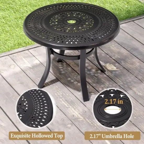 Crestlive Products Cast Aluminum Patio Side Table Outdoor Round Anti-Rust with Umbrella Hole Coffee Bistro Table  24&rsquo;&rsquo; Black with Bronze Spot image {2}