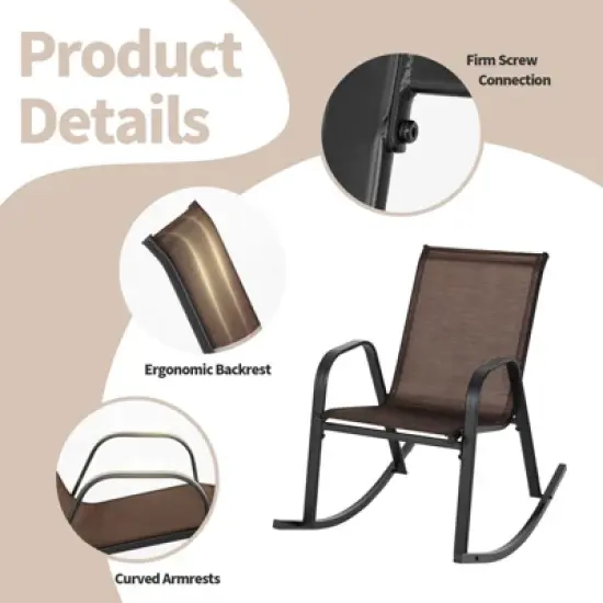 Costway 2/4 PCS Patio Rocking Chair Heavy-Duty Metal Rocker Outdoor Anti-Slip Brown image {8}