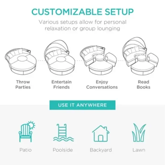 Best Choice Products 5-Piece Modular Patio Wicker Daybed Sectional w/ Adjustable Seats, Retractable Canopy image {2}